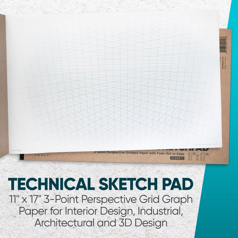 Koala Tools | Drawing Perspective (1 and 2-Point) Large Sketch Pad (3 Point - 11 x 17) - Image 3